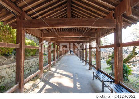 岡山県岡山市 奥へと長く続く吉備津神社の歴史的な回廊 141246052