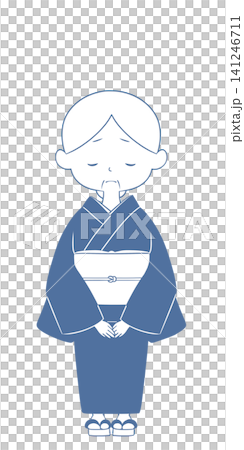 An illustration of an elderly woman in a kimono, with a sad face and bowing. An illustration of an elderly woman in a kimono, with a sad face and bowing. 141246711