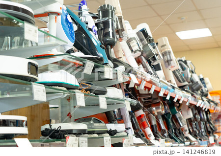 A Vast Collection of Household Appliances Displayed on Shelves, Showcasing Innovative Designs and Functional Features for Everyday Use A Vast Collection of Household Appliances Displayed on Shelves, Showcasing Innovative Designs and Functional Features for Everyday Use 141246819