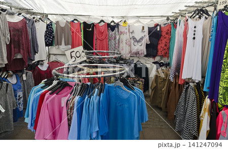 market stall for cheap clothes 141247094