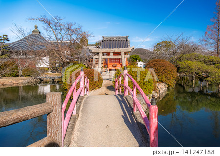 岡山県岡山市 吉備津神社の神池に浮かぶ宇賀神社と、そこへ架かる風情ある太鼓橋 岡山県岡山市 吉備津神社の神池に浮かぶ宇賀神社と、そこへ架かる風情ある太鼓橋 141247188