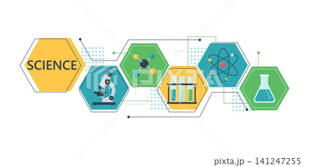 Science Infographic Banner with STEM Elements Science Infographic Banner with STEM Elements 141247255
