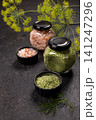 Himalayan and dill flavored salt preparing for cooking 141247296