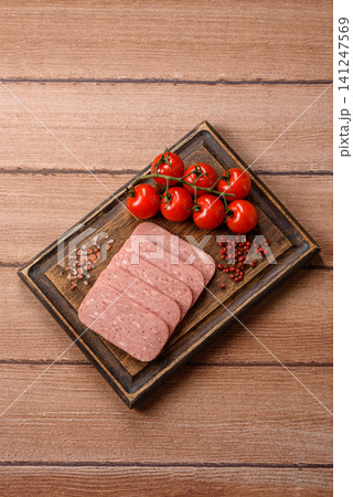 Canned spiced ham slices for holiday sandwiches. Ham slices Canned spiced ham slices for holiday sandwiches. Ham slices 141247569