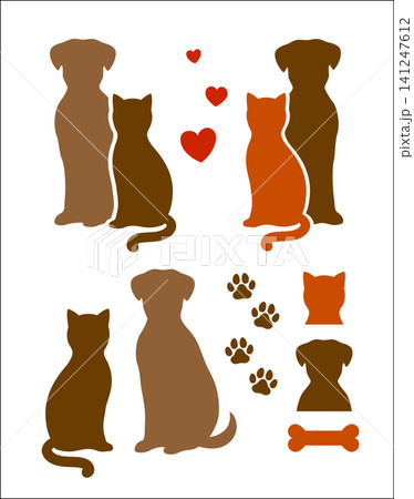 Pet icons, dog and cat head silhoueettes Pet icons, dog and cat head silhoueettes 141247612