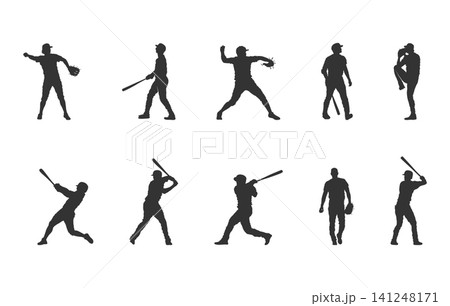 Baseball player silhouette collection, Baseball player svg, Baseball players vector set, Baseball player clipart. 141248171