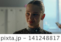 Beautiful Young Gymnast Preparing Backstage Before Competition 141248817