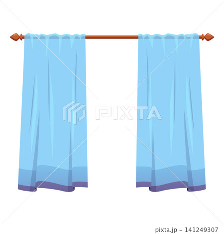 Blue curtains on cornice, interior design decoration, home or office drapery textile shade vector flat isolated Blue curtains on cornice, interior design decoration, home or office drapery textile shade vector flat isolated 141249307