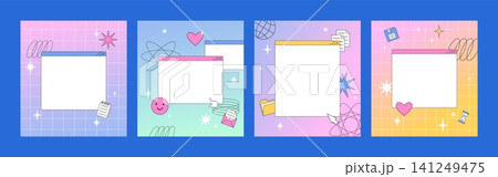 Retro window computer interface UI UX nostalgic OS design vector set, gradient background with vintage art elements Retro window computer interface UI UX nostalgic OS design vector set, gradient background with vintage art elements 141249475