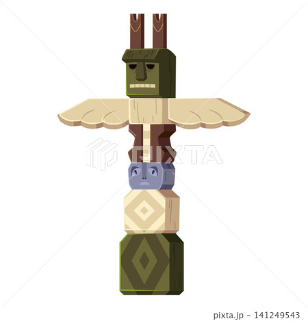 Totem pole vector flat icon, wooden carved idol sculpture, tribal shaman occult item, Maya or Aztec ancient civilization Totem pole vector flat icon, wooden carved idol sculpture, tribal shaman occult item, Maya or Aztec ancient civilization 141249543