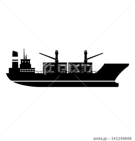 Black cargo ship silhouette vector element for trade shipping 141249606