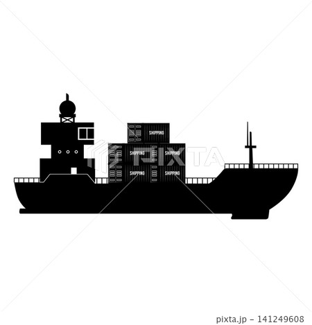 Cargo ship with containers black silhouette vector icon, tanker transport delivery, maritime logistics, trade industry Cargo ship with containers black silhouette vector icon, tanker transport delivery, maritime logistics, trade industry 141249608