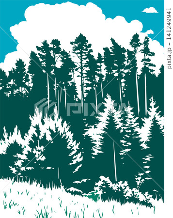 Forest silhouette. Hand drawn. Not AI, vector illustration. 141249941