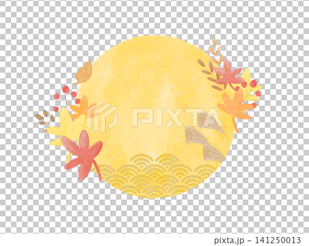 A watercolor-style frame featuring a full moon, inspired by moon viewing. A watercolor-style frame featuring a full moon, inspired by moon viewing. 141250013