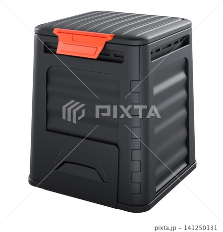 Black home compost bin with latch for organic waste. 3D rendering Black home compost bin with latch for organic waste. 3D rendering 141250131