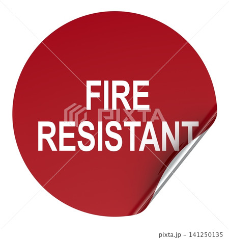 Fire Resistant red sticker label with curled corner. 3D rendering 141250135