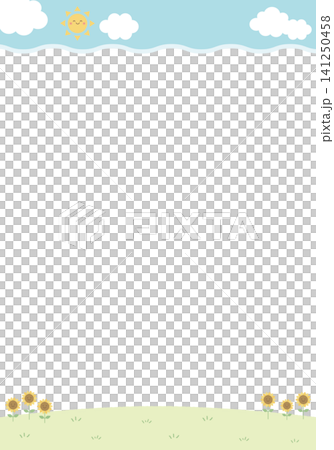 [Vector] Vertical summer background with cloud border and sunflowers, vector illustration with copy space. 141250458