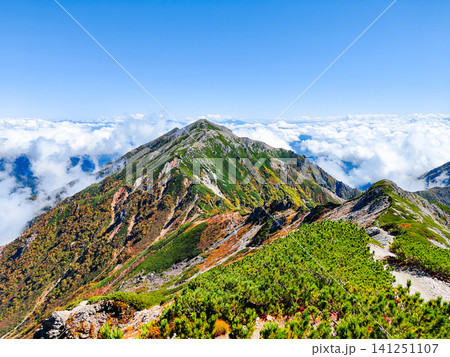 秋の針ノ木岳・蓮華岳登山(針ノ木岳山頂から蓮華岳方面の眺め) 秋の針ノ木岳・蓮華岳登山(針ノ木岳山頂から蓮華岳方面の眺め) 141251107