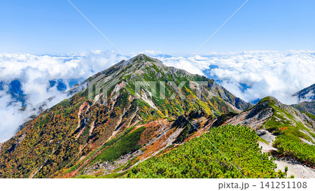 秋の針ノ木岳・蓮華岳登山(針ノ木岳山頂から蓮華岳方面の眺め) 秋の針ノ木岳・蓮華岳登山(針ノ木岳山頂から蓮華岳方面の眺め) 141251108