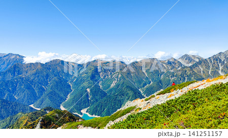 秋の針ノ木岳・蓮華岳登山（針ノ木岳山頂から鳶山・鷲岳・獅子岳方面の眺め） 141251157