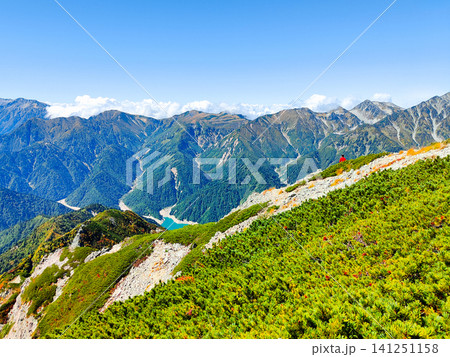 秋の針ノ木岳・蓮華岳登山（針ノ木岳山頂から鳶山・鷲岳・獅子岳方面の眺め） 141251158