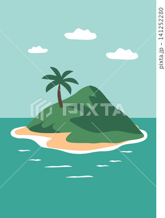 Tropical island landscape illustration with palm tree and serene ocean view Tropical island landscape illustration with palm tree and serene ocean view 141252280