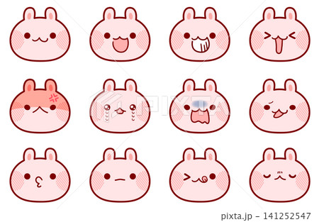 カラー版★うさぎの表情セット イラスト素材 カラー版★うさぎの表情セット イラスト素材 141252547