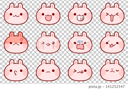 カラー版★うさぎの表情セット イラスト素材 カラー版★うさぎの表情セット イラスト素材 141252547