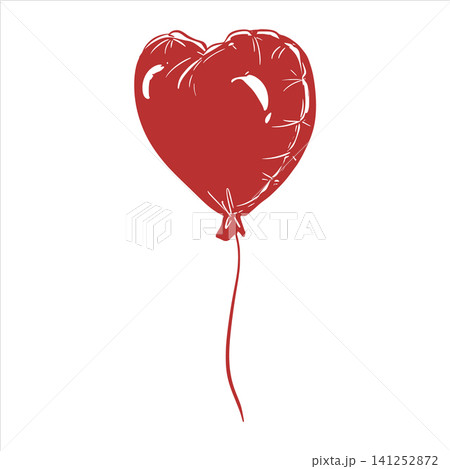 Vector heart shaped balloon. Clipart for Valentine's Day, love designs, greeting cards, and romantic decorations. Minimalistic style. Flying red helium balloon. Coquette style. Vector heart shaped balloon. Clipart for Valentine's Day, love designs, greeting cards, and romantic decorations. Minimalistic style. Flying red helium balloon. Coquette style. 141252872