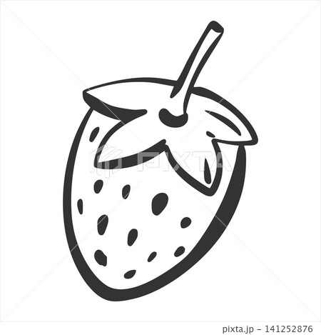 Vector sketch of a strawberry. Hand drawn. A quick black ink sketch of this summer berry. Clipart for a label, juice, or jam logo. Rough, careless brushwork. Vector sketch of a strawberry. Hand drawn. A quick black ink sketch of this summer berry. Clipart for a label, juice, or jam logo. Rough, careless brushwork. 141252876
