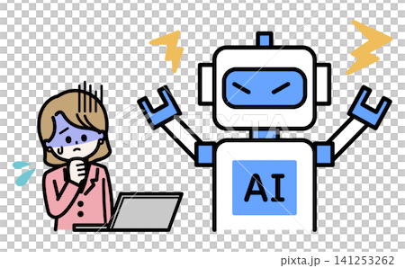 AIの暴走や不具合に困惑して青ざめる女性会社員のイラスト セキュリティリスクや導入失敗のイメージ AIの暴走や不具合に困惑して青ざめる女性会社員のイラスト セキュリティリスクや導入失敗のイメージ 141253262