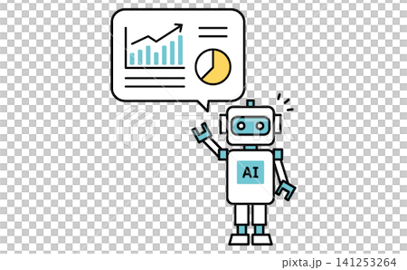 データ分析やグラフを提示するAIロボットの全身イラスト 自動レポートやマーケティングのイメージ データ分析やグラフを提示するAIロボットの全身イラスト 自動レポートやマーケティングのイメージ 141253264