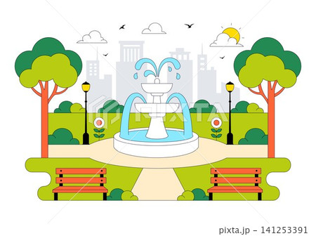 City Park Vector Illustration Featuring Urban Green Space, Family Picnic, Public Garden, Recreation Area, Nature Landscape, and Outdoor Lifestyle 141253391