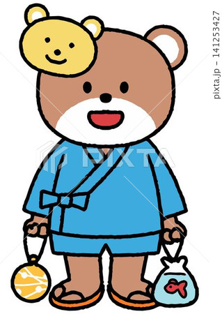 おたよりにも使えるかわいいお祭り帰りのくま おたよりにも使えるかわいいお祭り帰りのくま 141253427