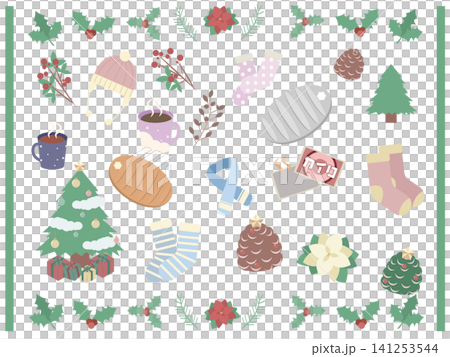 Winter accessories illustration set | Cold weather and Christmas materials Winter accessories illustration set | Cold weather and Christmas materials 141253544