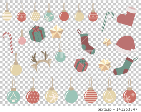 Christmas decoration illustration set | Ornaments and Santa hats 141253547