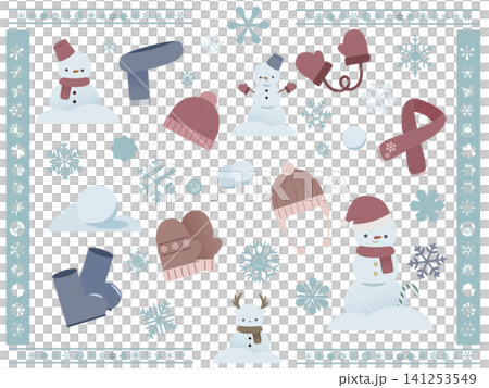 Winter Outdoor Play Illustration Set | Snowman and Snow Play Winter Outdoor Play Illustration Set | Snowman and Snow Play 141253549