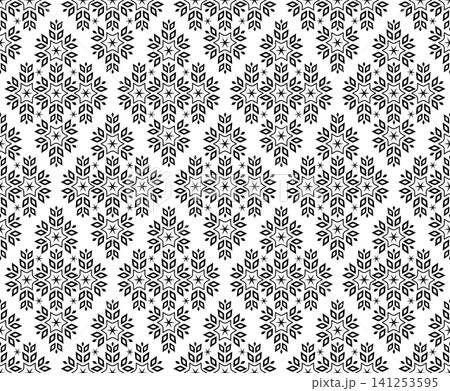 Flower geometric pattern. Seamless vector background. White and black ornament. Ornament for fabric, wallpaper, packaging. Decorative print. Flower geometric pattern. Seamless vector background. White and black ornament. Ornament for fabric, wallpaper, packaging. Decorative print. 141253595