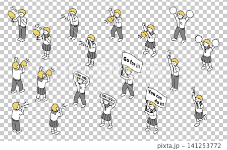 等距插圖:一群穿著夏季校服的中學生正在歡呼 等距插圖:一群穿著夏季校服的中學生正在歡呼 141253772
