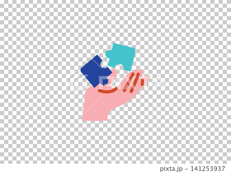 パズルのピースを持つ手のイラスト パズルのピースを持つ手のイラスト 141253937