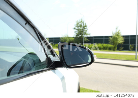 Car getting ready for refueling next to green grass and trees Car getting ready for refueling next to green grass and trees 141254078
