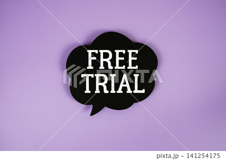Free Trial text with speech bubble on purple background 141254175