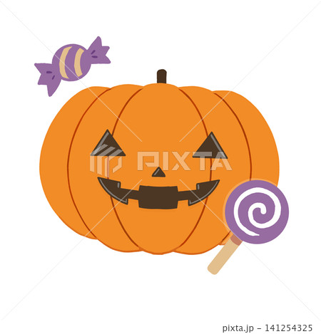 キャンディとハロウィンのジャック・オー・ランタン　背景透過 141254325
