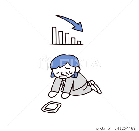 成績がどんどん下がって落ち込む若いスーツの女性のイラスト 成績がどんどん下がって落ち込む若いスーツの女性のイラスト 141254468