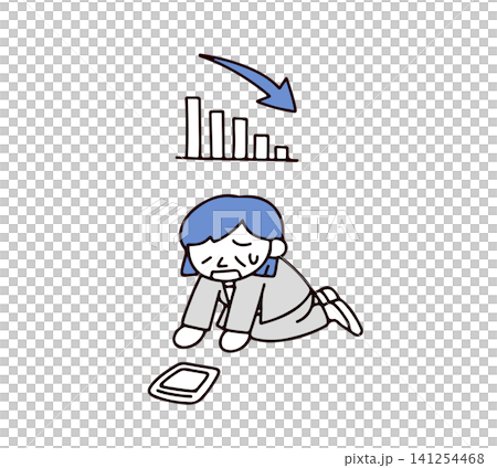一幅插圖描繪了一位身穿西裝的年輕女子，她因為成績持續下滑而感到沮喪。 141254468