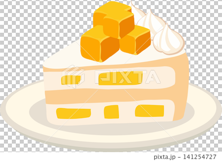 Tropical Mango Dessert Slice with Cream Topping in Flat Design 141254727