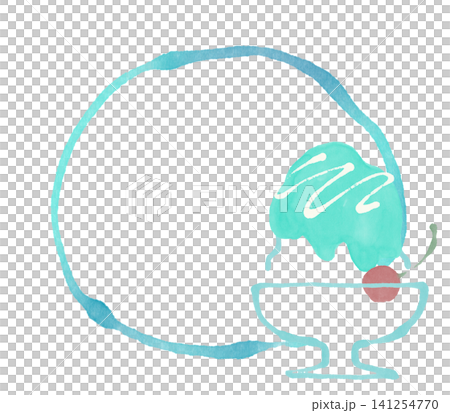 水彩で描いたブルーハワイのかき氷のフレームイラスト　アナログ　 141254770