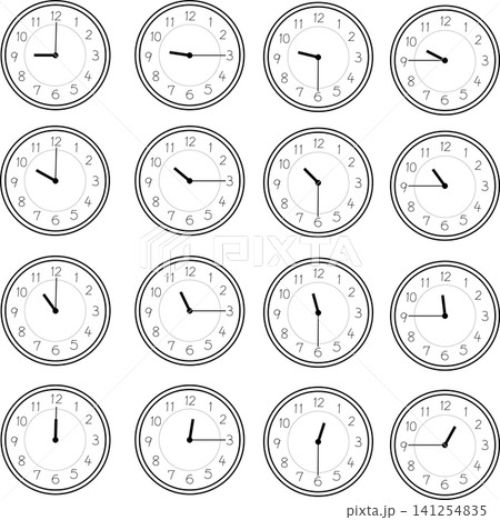 9時〜12時をさす時計(線画) 141254835