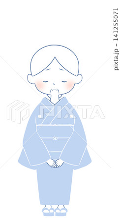 着物の喪服を着た高齢女性のイラスト 着物の喪服を着た高齢女性のイラスト 141255071