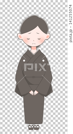 着物の喪服を着た若い女性のイラスト 着物の喪服を着た若い女性のイラスト 141255074